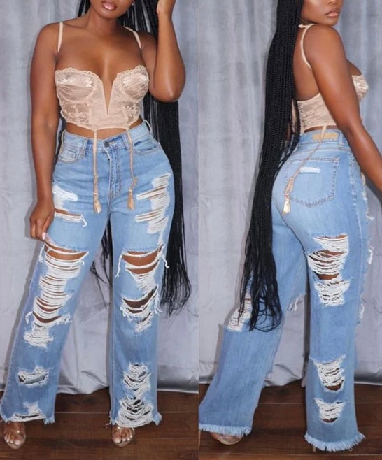 Burnt Ripped Jeans